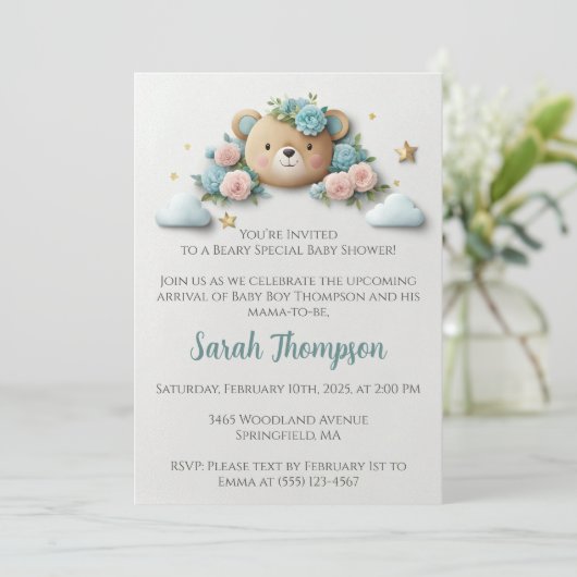 Teddibeer Bloemen Kaart (Staand voorkant)