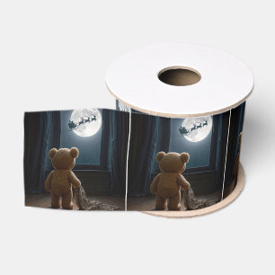 Teddibeer die Kerstman en rendieren bekijkt Grosgrain Lint