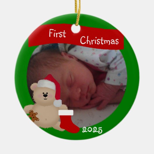 Teddibeer Eerste Kerstmis Custom Ornament (Voorkant)