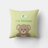 Teddibeer eerste naam kinderen groen kussen (Achterkant)