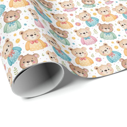Teddibeer en bloemen cadeaupapier (Rol Hoek)