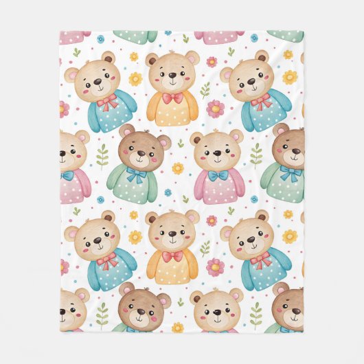 Teddibeer en bloemen fleece deken (Voorkant)