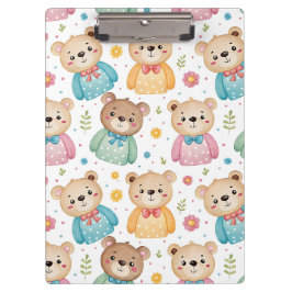 Teddibeer en bloemen klembord