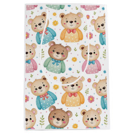 Teddibeer en bloemen medium cadeauzakje
