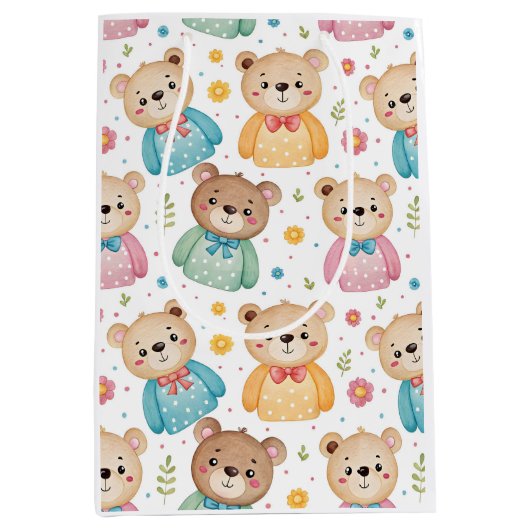 Teddibeer en bloemen medium cadeauzakje (Voorkant)