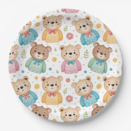 Teddibeer en bloemen papieren bordje