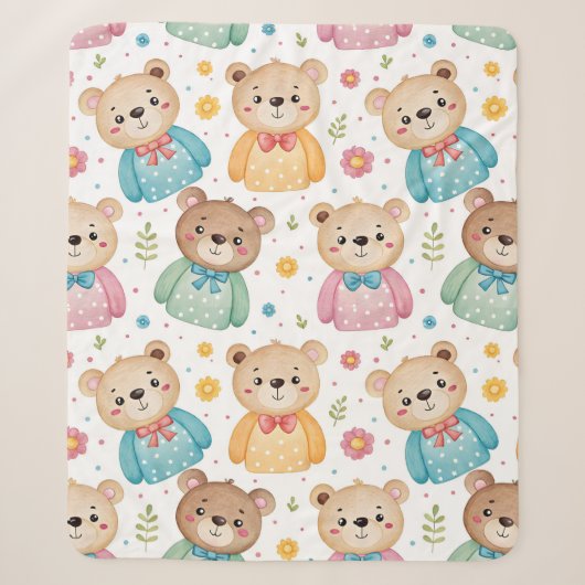 Teddibeer en bloemen sherpa deken (Voorkant)