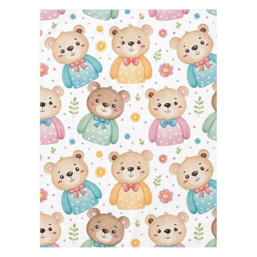 Teddibeer en bloemen tafelkleed (Voorkant)