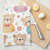 Teddibeer en bloemen theedoek (Quarter Fold)