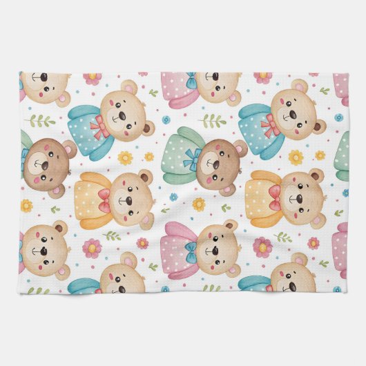 Teddibeer en bloemen theedoek (Horizontaal)