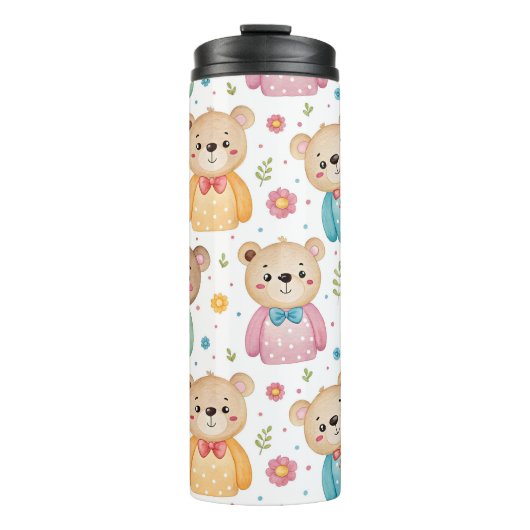 Teddibeer en bloemen thermosbeker (Voorkant)