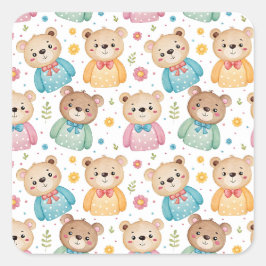 Teddibeer en bloemen vierkante sticker