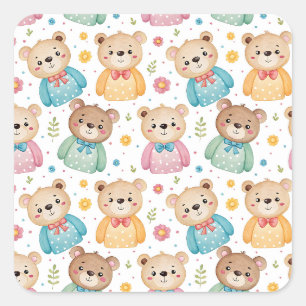 Teddibeer en bloemen vierkante sticker