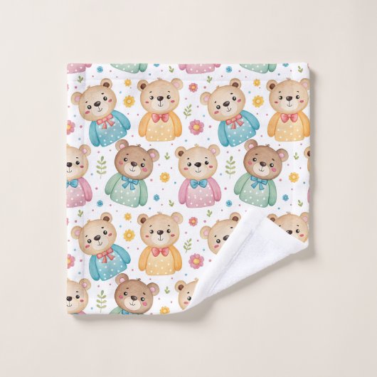 Teddibeer en bloemen washandje (Wasdoekje)