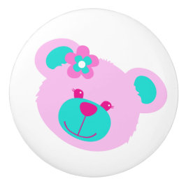 Teddibeer gezicht roze aqua kunst deurknop keramische knop