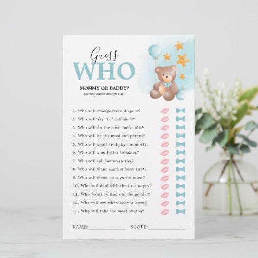 Teddibeer Gokspel Baby Shower Spel (Staand voorkant)