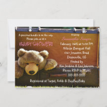 Teddibeer in Koffer Baby Meisje Shower Uitnodiging