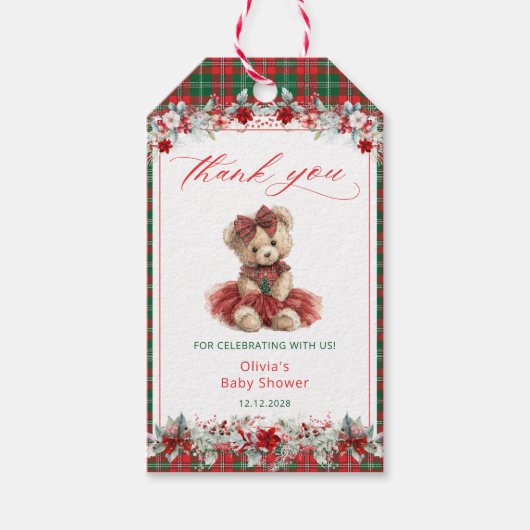 Teddibeer Kerst Meisje Baby Shower Bedankt Cadeaulabel (Voorkant)