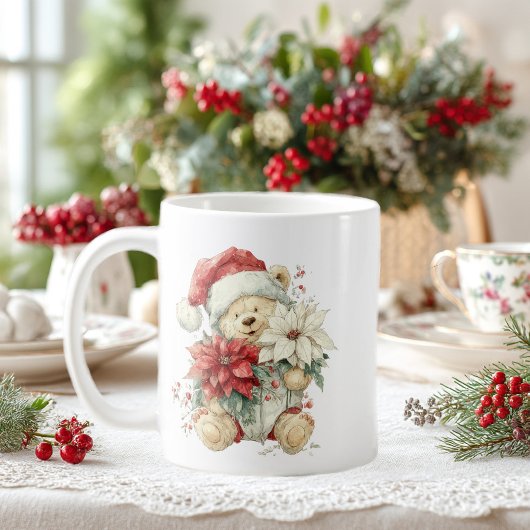 Teddibeer Kerstman met Kerstbloemen Koffiemok