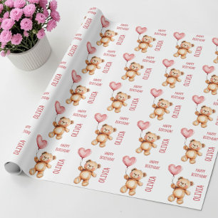Teddibeer Knuffel Roze Ballon Kinderen Gelukkige V Cadeaupapier