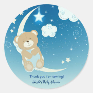 Teddibeer Maan & Sterren Baby Shower Eigen Cadeaut Ronde Sticker