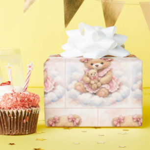 Teddibeer meisje zittend op een wolk cadeaupapier