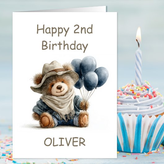 Teddibeer met ballonnen 2e verjaardag kaart