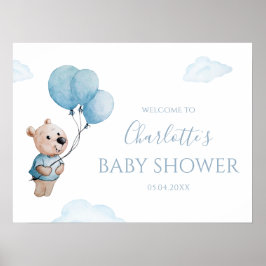 Teddibeer met ballonnen babyshower welkom poster