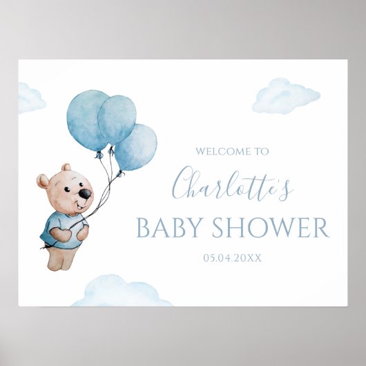 Teddibeer met ballonnen babyshower welkom poster (Voorkant)