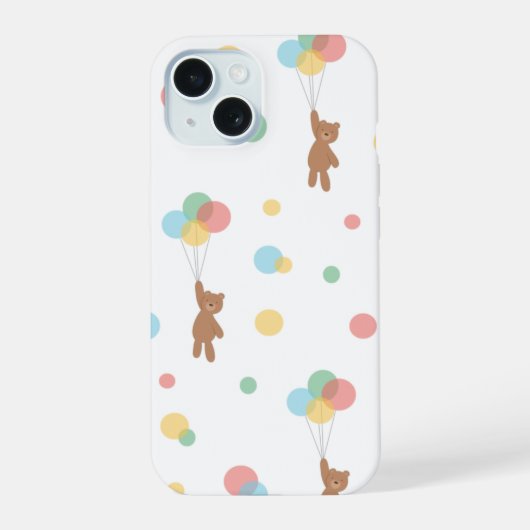 Teddibeer met ballonnen iPhone 15 case (Achterkant)