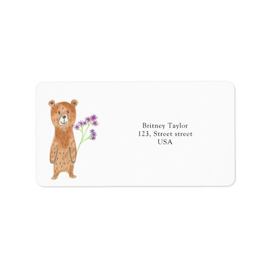 Teddibeer met bloem etiket (Voorkant)