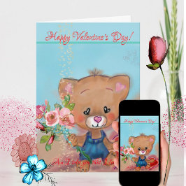 Teddibeer met Bloemen Valentijnsdag Kaart