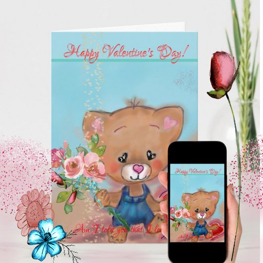 Teddibeer met Bloemen Valentijnsdag Kaart