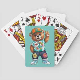 Teddibeer met casual vredig outfit 1 pokerkaarten