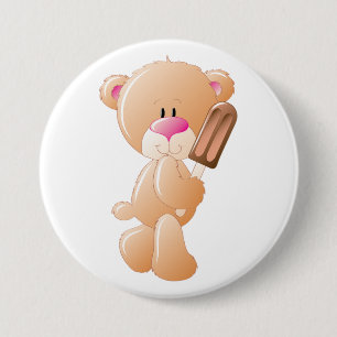 Teddibeer met Chocolade Ijslolly Ronde Button 7,6 Cm