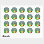 Teddibeer met feestelijke sterren ronde sticker (Vel)