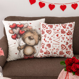 Teddibeer met hartballonnen & LOVE-patroon Kussen