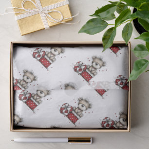 Teddibeer met hartcadeau en polka stip doos tissuepapier