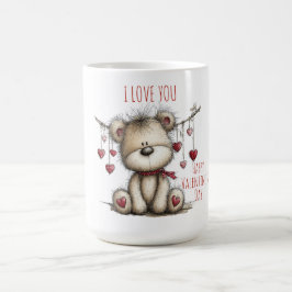 Teddibeer met hartensjaal en hangende harten koffiemok