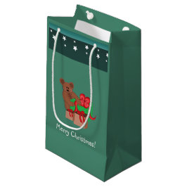 Teddibeer met kerstcadeaus klein cadeauzakje