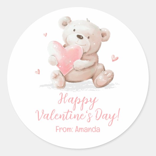 Teddibeer met naam Valentijnsdag Ronde Sticker (Voorkant)