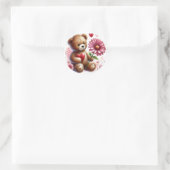 Teddibeer met rode valentijnshart  ronde sticker (Tas)
