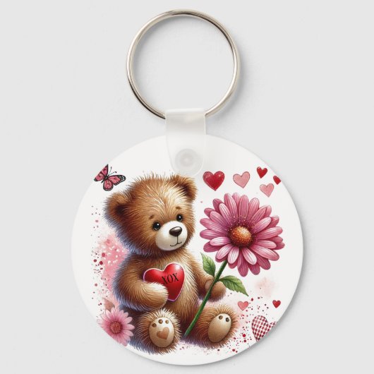 Teddibeer met rode valentijnshart sleutelhanger (Voorkant)