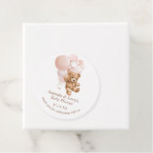 Teddibeer met roze ballonnen met blos bedankjes labels (In situ)