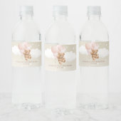 Teddibeer met roze ballonnen waterfles etiket (Flessen)