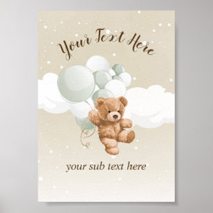 Teddibeer met saliegroen ballonnen tafelbordje poster