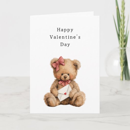 Teddibeer met strik Valentijnsdag Kaart (Voorkant)