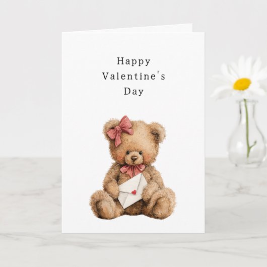 Teddibeer met strik Valentijnsdag Kaart (Kleine Plant)