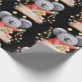 Teddibeer met veel kerstcadeaus  cadeaupapier (Hoek)