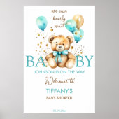 Teddibeer nauwelijks wachten babyshower welkomstbo poster (Voorkant)